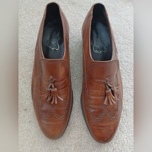 Florsheim Designer Brown Leather Slip-On Loafers with Brogue Detailing 9.5D